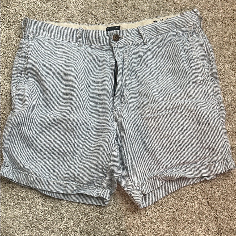 J. Crew Light Blue & White Linen Flat Front Shorts